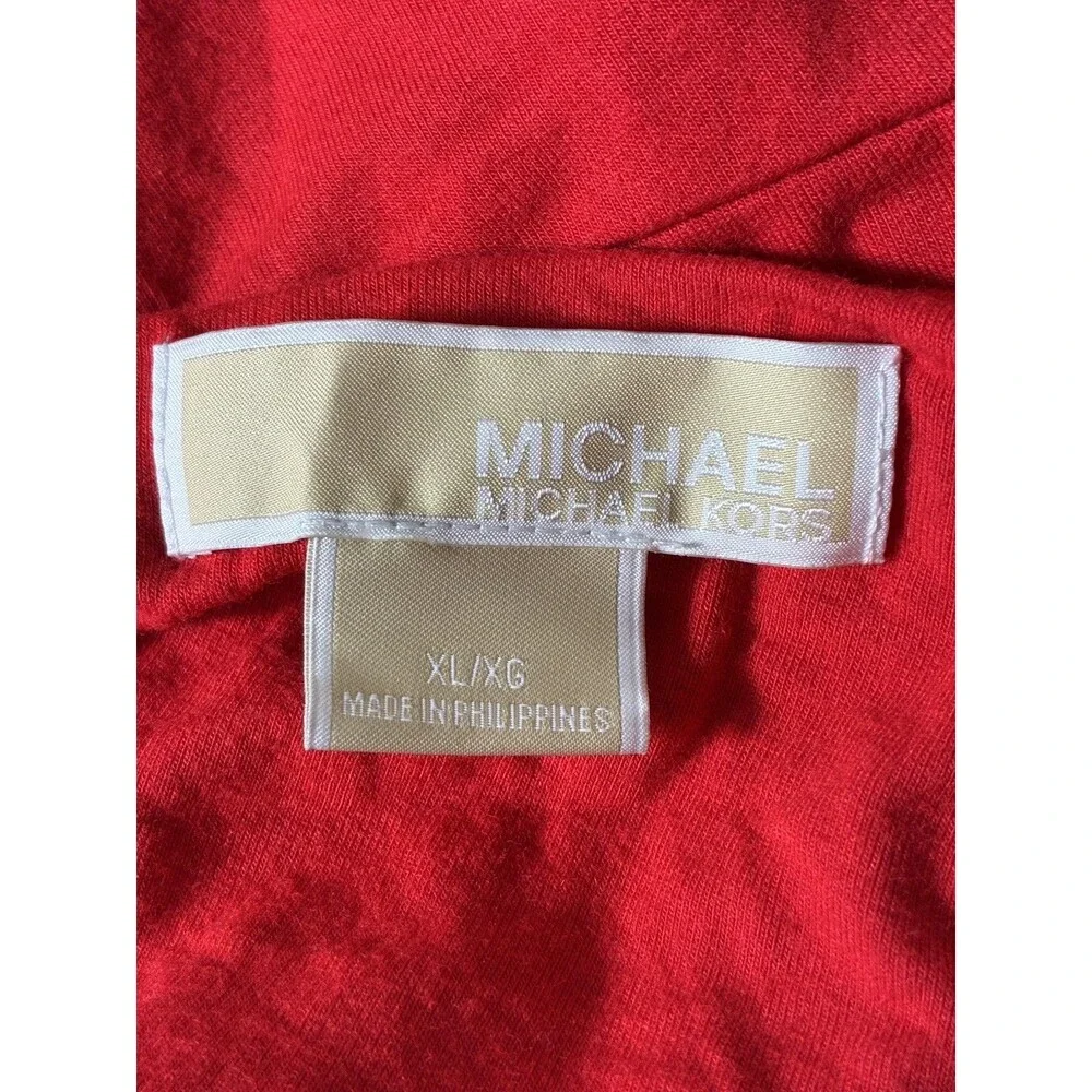 Michael Kors Womens Top Sz XL Red Sleeveless Halter keyhole chain Built in Bra